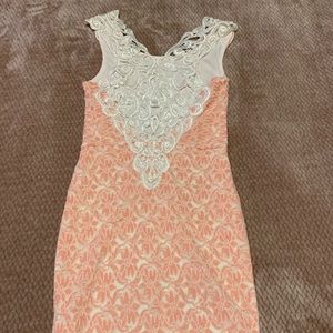 Pink and White Lace Bodycon Dress
